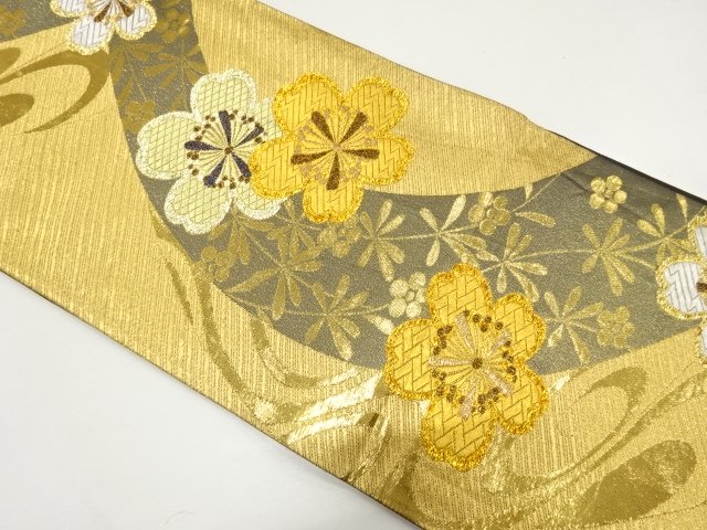 JAPANESE KIMONO / FUKURO OBI FOR FURISODE / WOVEN STREAM & SAKURA